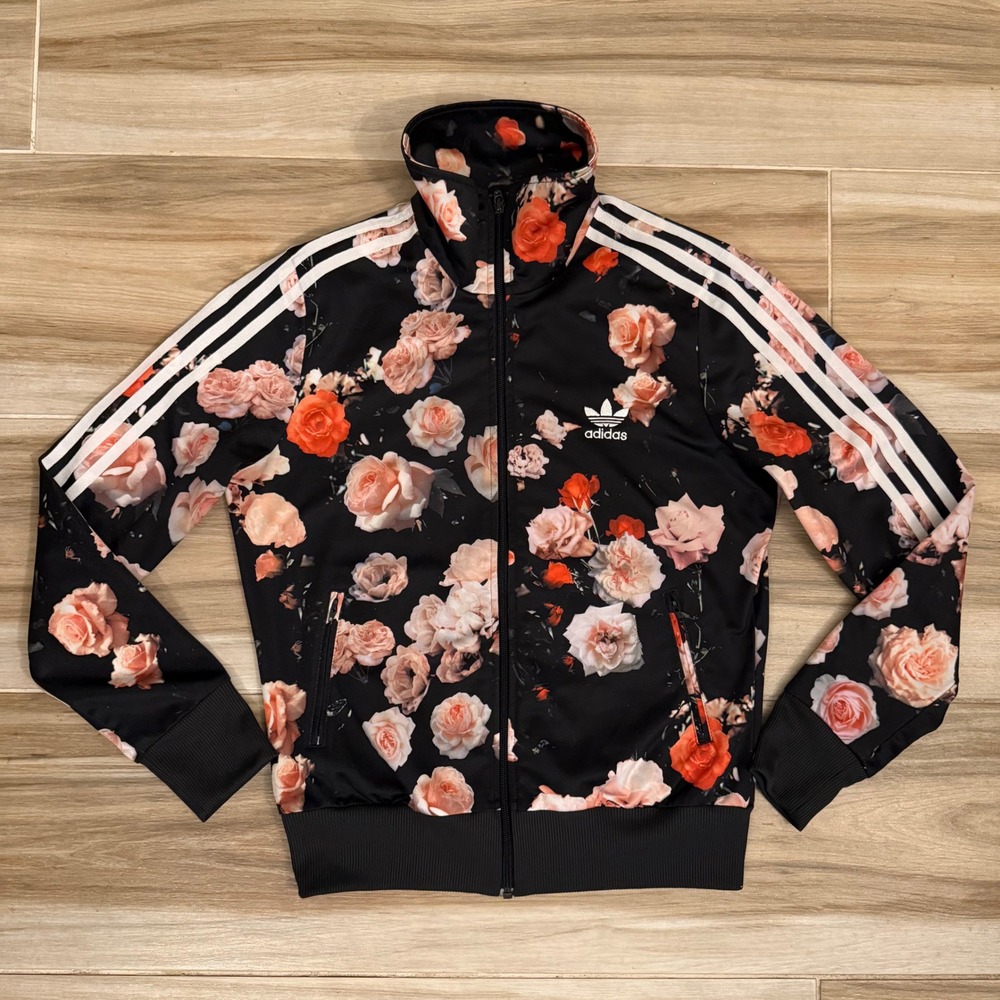 Adidas Originals Firebird Floral Rose Track Jacket Black F78292 Womens Medium
